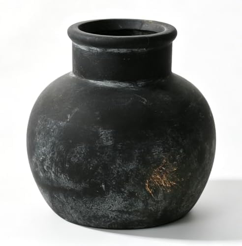 Farmhouse Table Vase, 5.7 Inch Bronze Ceramic Pot, Rustic Boho Terracotta Decor for Shelf, Mantel, Bookshelf, Living Room, Handmade Aged Look Centerpiece by Zipper