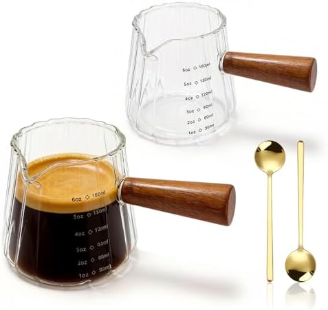 Set Of 2 Espresso Cups 6-Ounce Espresso Glass With Wooden Handle, Includes 2 Elegant Coffee Spoons. Perfect For Espresso, Milk, Tea, Or Maple Syrup. by Unknown