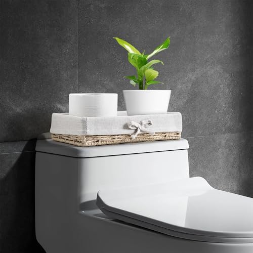 Bathroom Tray Wicker Toilet Paper Basket Toilet Tank Trays for Countertop Storage Behind Bathroom Tray Organizer Toilet Tank Top Basket Suitable for Any Home Décor Style (9.8x5.9x2.36 In, Beige) - Image 2