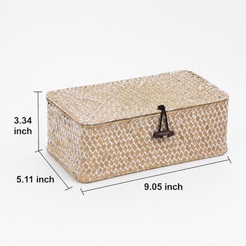 Seagrass Wicker Storage Basket with Lid, Small, Whitewash - Image 6