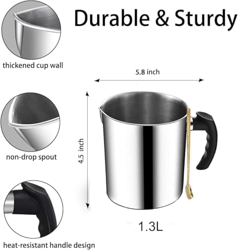 Harnico Candle Making Pouring Pot 1.3L Wax Pouring Pot Candle Making Pitcher with Heat-Resistant Handle and Dripless Pouring Spout Design with Candle Jars, Wicks, Stickers, Centering Device - Image 5