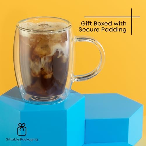 JoyJolt Double Wall Glasses 13.5-Ounce Insulated Mugs Double Walled Glass Cups For Coffee Tea Set of 2 - Image 5