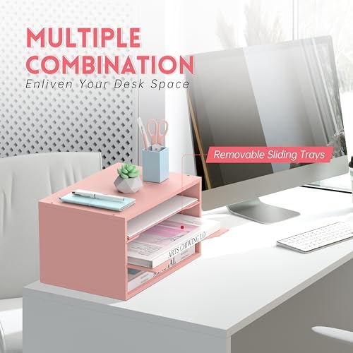 3 Tier Wood Desk Organizer, Mail Sorter and Paper Organizer for Desk, Pink - Image 5