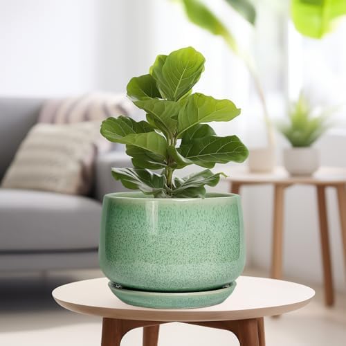 G EPGardening Ceramic Planter, 9 Inch Plant Pot, Green - Image 4
