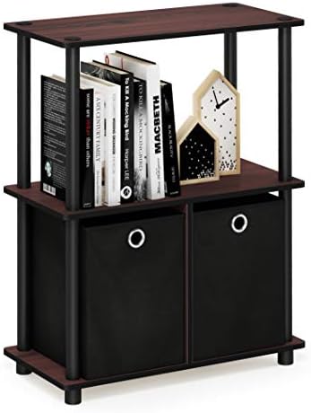 Furinno TURN-N-TUBE Storage Shelves, 3-Tier Toolless Book Shelf with Storage Bins, Display Shelf, for Organization and Storage, Living Room, Garage, Home Office, Dark Cherry by Furinno-FitsYourSpaceFitsYourBudget