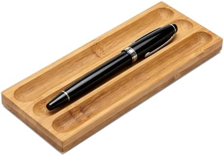 Natural Bamboo 3 Slot Pen Tray, Wooden Pen Holder Desk Organizer for Fountain Pens, Markers, Makeup Brushes, Minimalist Office Desk Storage Tray by LITAITAI