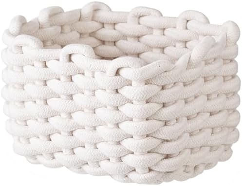 Small Woven Square Basket for Storage & Organizing, Cute Mini Cotton Rope Empty Gift Basket for Mother's Day Bedside Caddy Shelves Bathroom Dresser, Minimalist Chic Design for Nursery, Bedroom, Office by Unknown