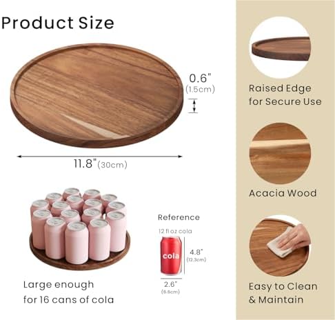 VERTORGAN Acacia Wood Serving Tray,11.8 Inch Decorative Trays,Home Decor - Image 5