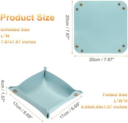 HARFINGTON PU Leather Valet Tray Unisex Folding Small Catchall Tray Portable Entryway Table Tray Nightstand Bedside Desk Tray for Key Wallet Watch Coin Jewelry Dice, Light Blue - Image 2