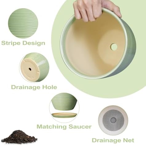 Ceramic Plant Pots - 6 Inch Ceramic Planter with Drainage Hole and Saucer, Modern Planters for Indoor Outdoor Plants, Round Flower Pots, Office House Decor, Gifts for Women Men, Bright Green - Image 7