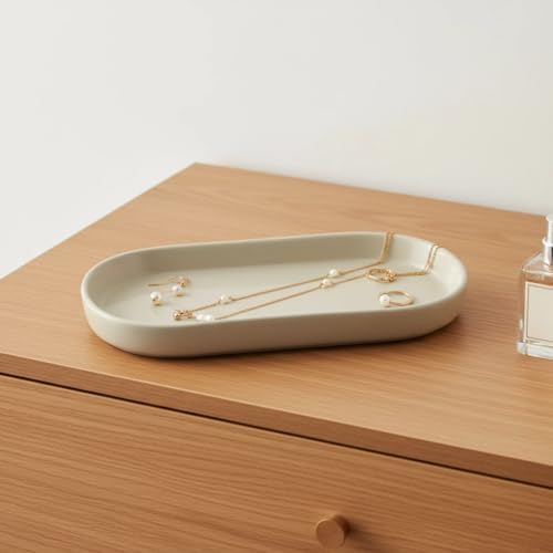 Aliviitsi White Small Oval Ceramic Tray for Bathroom Counter - Key Tray, Jewelry Dish & Dresser Vanity Organizer,Decorative Small Candle Trays for Skincare and Perfume Jewelry Plate (Warm White) - Image 7