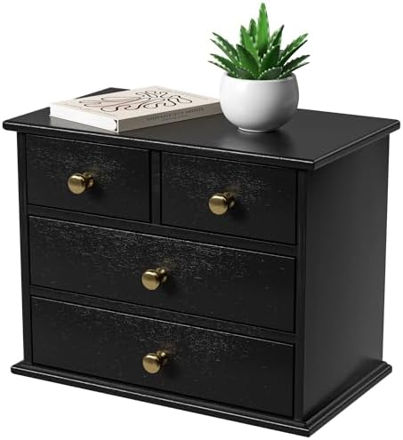 Oak Desk Organizer with Drawers, Durable Wooden Desktop Storage Box by JNFUZ