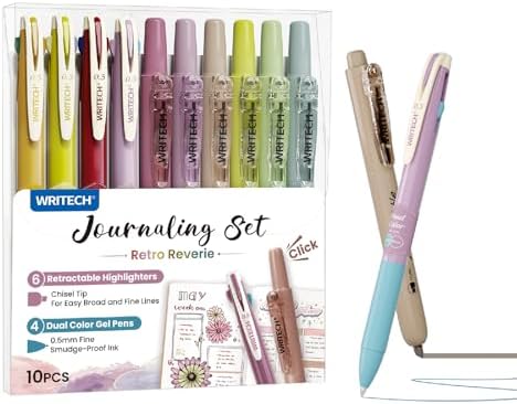 WRITECH Gel Pens Journaling Highlighters: Vintage 2-in-1 Journal Set 10ct by WRITECH