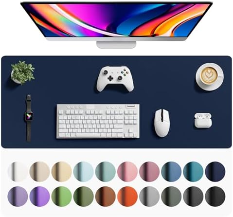 Aothia Faux Leather Desk Mat - Large Mouse Pad, Non-Slip PU Leather Blotter, Waterproof Writing Surface for Office and Home (Dark Blue, 42" x 17") by AothiaSimpleNaturalUnique