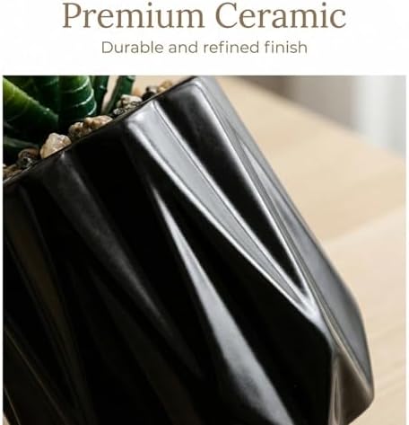 Succulent Plant Pots Ceramic Plant Pots and Drainage Hole Bonsai Planter Small Flower Pots for Indoor Outdoor Use for Home Office Garden Decoration,Plants Not Included (Black) - Image 3