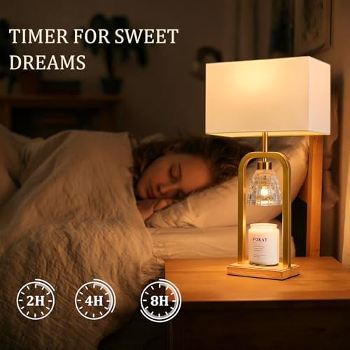 PoKat 2 in 1 Gold Table Lamp with Candle Warmer, Timer & Dimmer, Modern - Image 4