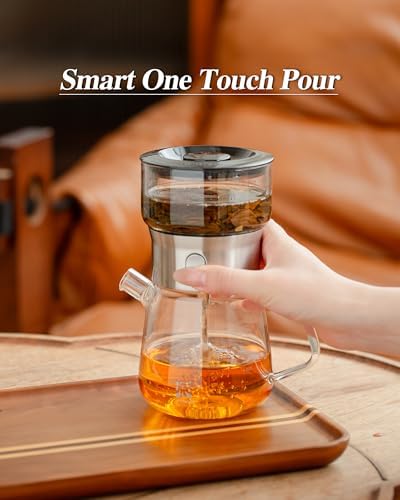 ZENS Modern Glass Infuser Pot Set with 2 Cups, One Touch Loose Tea Maker - Image 2