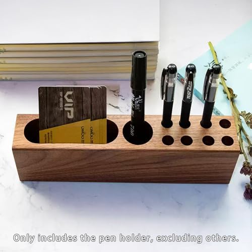 LiTY Pen Holder for Desk, Acacia Wooden Pencil Stand, Solid Wood Business Card Holder, Fountain Pen Organizer, Minimalist Aesthetic Office Stationery Desk Decor - Image 2