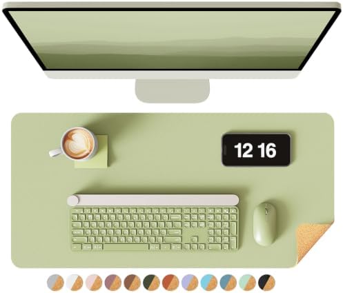 YSAGi Double-Sided Desk Pad, 23.6"x13.7" Leather Desk Mat, Eco Cork Desk Pad Protector, Large Mouse Pad for Desk, Waterproof Desk Blotter Pad, Desk Writing Pad for Office Work/Home(Matcha Green/Cork) by YSAGi
