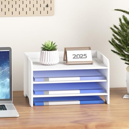 Bamboo File Organizer for Desk, Paper Tray with Pen Holder - Image 2