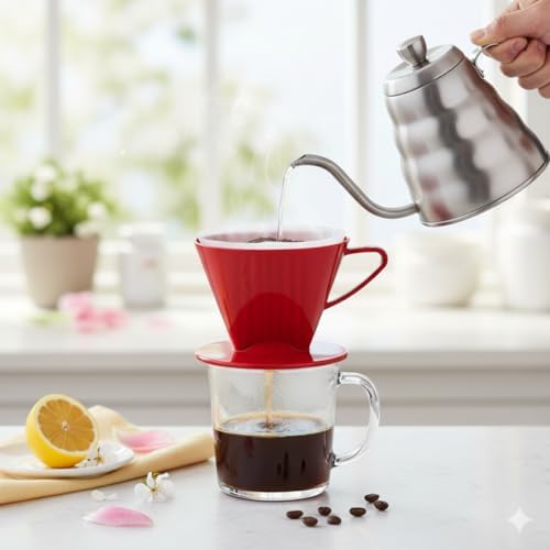 Fino Pour-Over Coffee Brewing Filter Cone, Number 2-Size, Red, Brews 2 to 6-Cups - Image 2