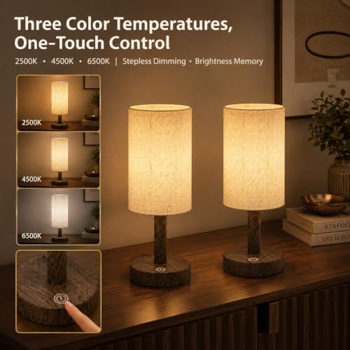 Small Rechargeable Cordless Table Lamp, Nightstand to Desk, Dark Walnut - Image 6