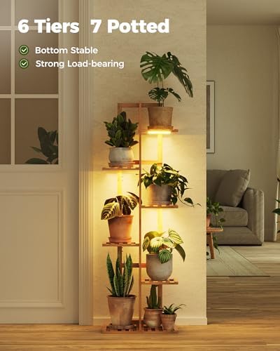 Bamworld Bamboo Plant Stand with Grow Light, 6 Tiered Plant Shelf 48 Inch - Image 5