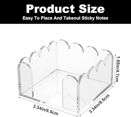 Skrfren Scalloped Acrylic Sticky Note Holder 3x3 Inch Notepad Holder with Wave Design Crystal Clear Sticky Note Holders Dispenser Thick Acrylic Desk Organizer for Office Home Dorm Classroom - Image 2