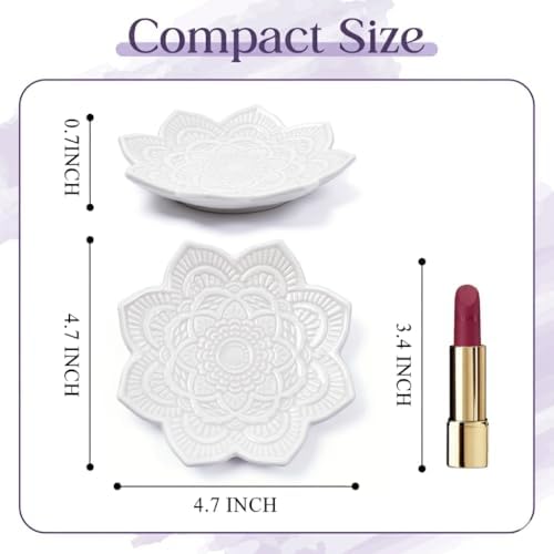 PUDDING CABIN White Mandala Jewelry Dish | 4.3-Inch Boho Home Decor | Ceramic Ring Dish Trinket Tray for Rings & Earrings | Wedding & Bridal Shower Mother Day Birthday Gift for Women - Image 3