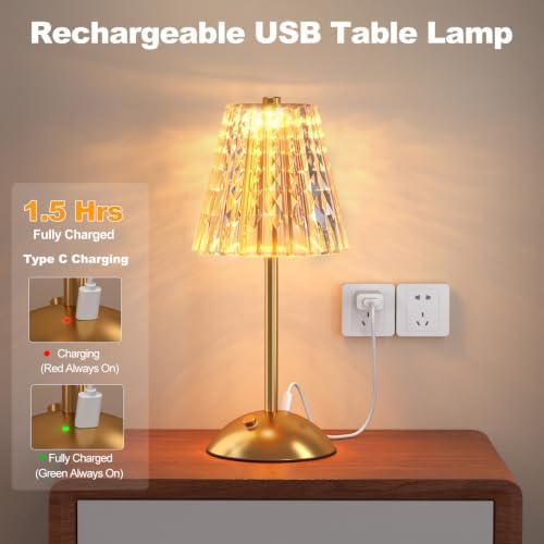 FLY2SKY Crystal Table Lamp, Rechargeable Lamp with 3 Color Temperatures - Image 6