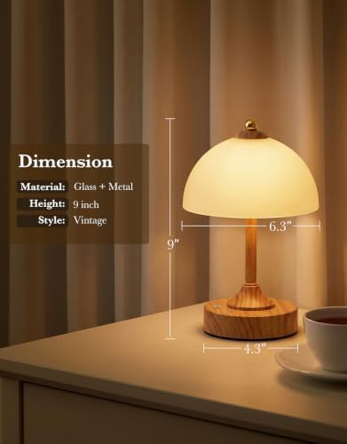 ROTTOGOON Cordless Table Lamp, 5200mAh Wood Grain Rechargeable Battery Operated Lamp, 3-Way Dimmable Touch Lamps, Small Glass Bedside Nightstand Light for Bedroom Dining Table Living Room - Image 6