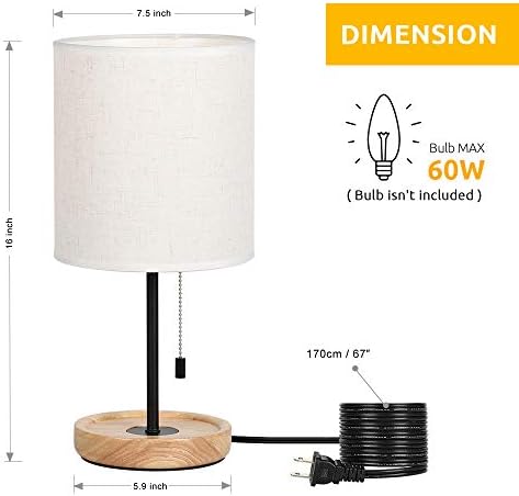 HAITRAL Bedside Table Lamp - Modern Nightstand Lamp with Linen Fabric Shade Wooden Desk Lamps for Bedrooms, Office, College Dorm, Dinning Room, Girls Room - 16 Inches (HT-AD005) - Image 2