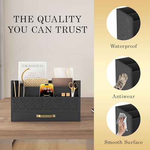 Bamboo Mail Organizer Countertop Pen Holder Wooden Desktop Storage Drawers - Image 3