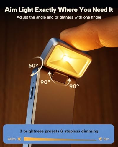 86lux Book Light, Rechargeable Clip-On LED Reading Light for Bed & Night Use - 3 Color Temperatures with Stepless Dimming, Ultralight Bookmark Design for Kids, Book Lovers, Blue - Image 4