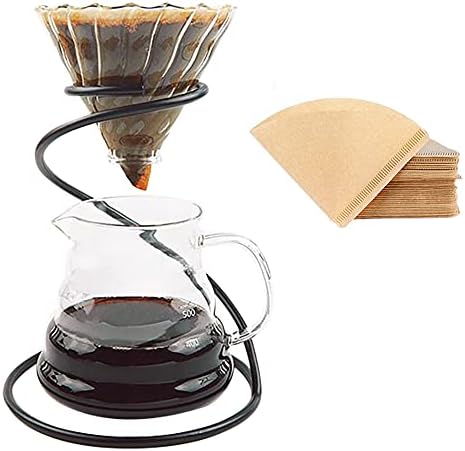 Pour Over Coffee Maker Set – Includes Glass Coffee Dripper, Metal Dripper Stand, Heat Resistance 600ml Coffee Server and 40 Count Paper Coffee Filters, 4 in 1 Set for Home or Office (Black Set) by Unknown