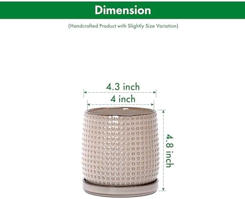 D'vine Dev Beaded Ceramic Pot with Saucer, 4 in, Light Brown, 27-C-Z-4 - Image 3