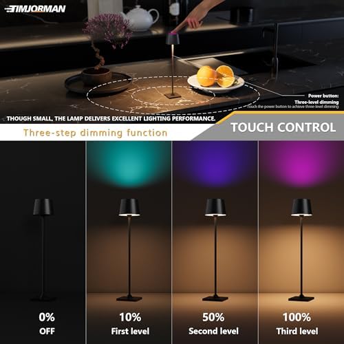 Timjorman Compact Cordless Table Lamp, Rechargeable LED Night Light, Dual Light Source (RGB Top & Warm Bottom), Touch Control & Timer, Metal Lamp for Bedroom & Kids Room (Black 1pack) - Image 4