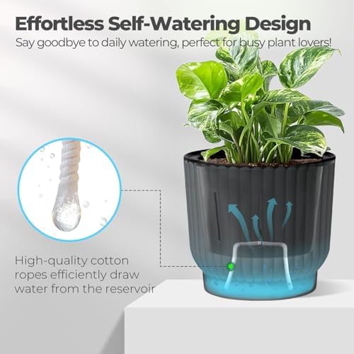 T4U Self Watering Pots for Indoor Plants, 4.5 Inch 6 Pack Planter Gray - Image 3