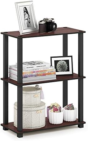 Furinno TURN-S-TUBE Storage Shelves, 3-Tier Book Shelf, Corner Shelf, Toolless Open Shelves, for Organization and Storage, Living Room, Garage, Home Office, Dark Cherry by Furinno-FitsYourSpaceFitsYourBudget