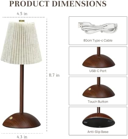 Small Vintage Cordless Table Lamp, 5000mAh Battery Operated, 3 Color Stepless Dimming Up, Bedside Vintage Flower Desk Lamp for Bedroom Living Room, Dorm, Home, Office Decor (Beige) - Image 5