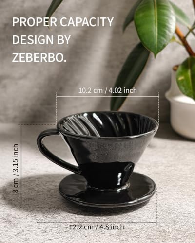 Pour Over Coffee Maker, Single Cup Ceramic Coffee Dripper, Reusable Filter Cone Drip Holder Slow Brewer with Hole Flat Bottom for Home, Office, Travel, Camping (Black) - Image 4