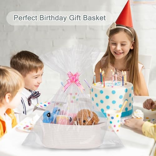 COMSE Empty Small Gift Basket with Bag & Ribbons, White - Image 4