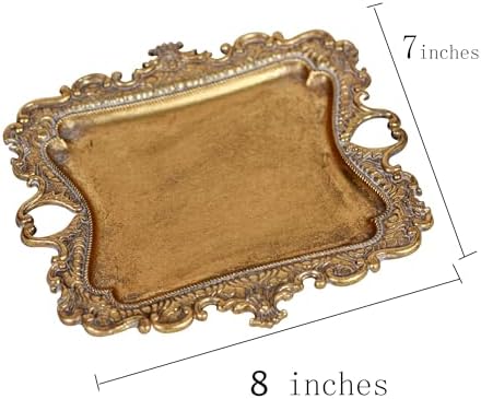 Funly mee Vintage Metal Gold Jewelry Tray Ring & Necklace Holder -8 x 7in - Image 2