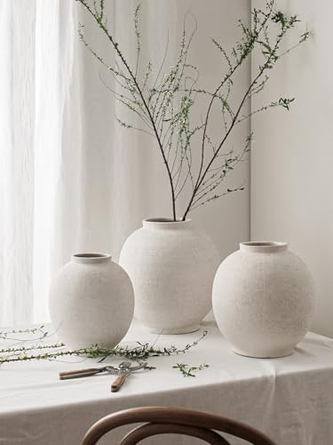 White Ceramic Vase - Large 12.5 Inch Round Floor Vase for Centerpieces, Farmhouse Flower Vases, Rustic Minimalist Home Decor (Sandstone White) - Image 5