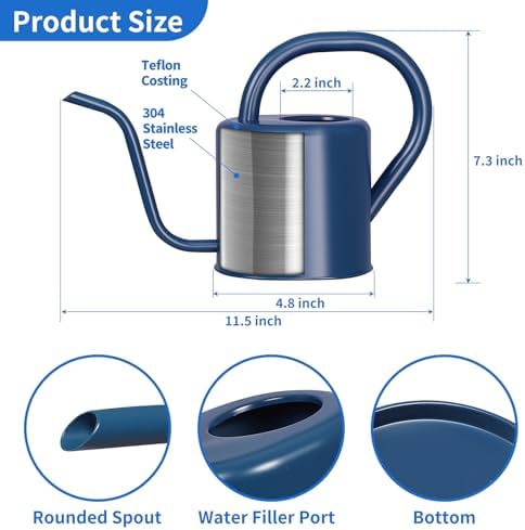Watering Can, Stainless Steel Watering Can for Indoor & Outdoor Plants, 1L/35oz Long Spout Water Can with Handle, Rust-Proof Plant Watering Pot for House Plants, Garden Flowers - Image 3