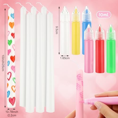 Lounsweer 12 Pcs Galentine DIY Candle Painting Kit Bulk 6 Set Ivory Taper Candles and Wax Pen Valentine's Day Candle Painting Crafts Gifts for Adult Couples DIY Making Crafts Wedding Party Decor - Image 3
