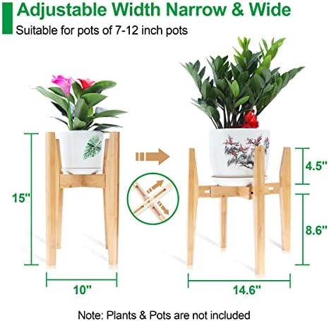 OERGKE 2 PACK Adjustable Plant Stand Indoor, Bamboo Mid Century Modern Plants Stands, Corner Flower Holder for Living Room, Fits 8 to 12 Inches Pots, (Pot & Plant Not Included)(Nature) - Image 3