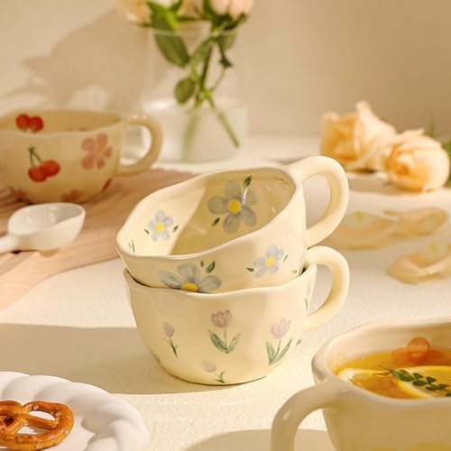 Creative Cute Coffee Mug Floral Ceramic Coffee Mug Flower Cute Cup for Women Girl 8.5oz Handmade Hot Chocolate Mugs for Latte Milk Tea Valentine’s Day Mother’s Day Birthday Christmas Gift(Purple) - Image 2