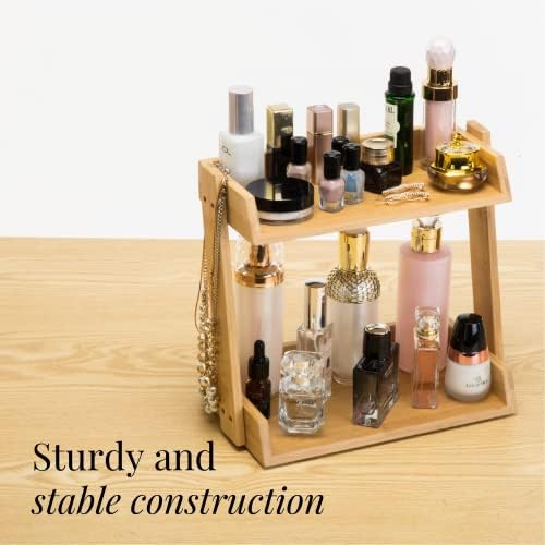 GOBAM Bamboo Makeup & Countertop Organizer, Small - 2 Layer Cosmetics, Lipsticks, Jewelry, Brushes, Hair Accessories & Perfume Organizer for Dresser, Easy Assembly - Natural - Image 4