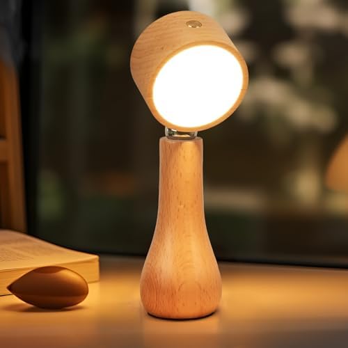 LONRISWAY LED Wooden Mushroom Lamp, Rechargeable Battery Operated Portable Cordless Touch Switch Small Lamp, Stepless Dimming, 360 Degree Rotation Angle Adjustable，Night Light for Birthday Gifts by LONRISWAY